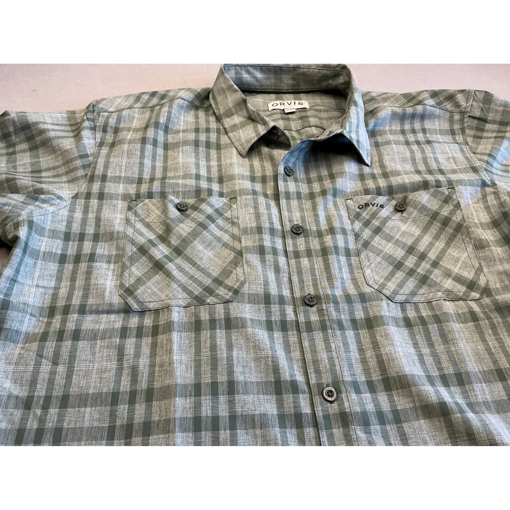 Orvis Short Sleeve Button Down Shirt Green Plaid Hiking Outdoor XXL Classic Fit - Picture 14 of 14